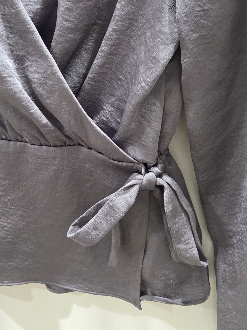 Express Women’s Gray Wrap Peplum Top - Picture 2 of 7